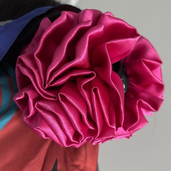 Handma pink satin ruffle flow bow hair clip  Sz XL - Picture 4 of 8